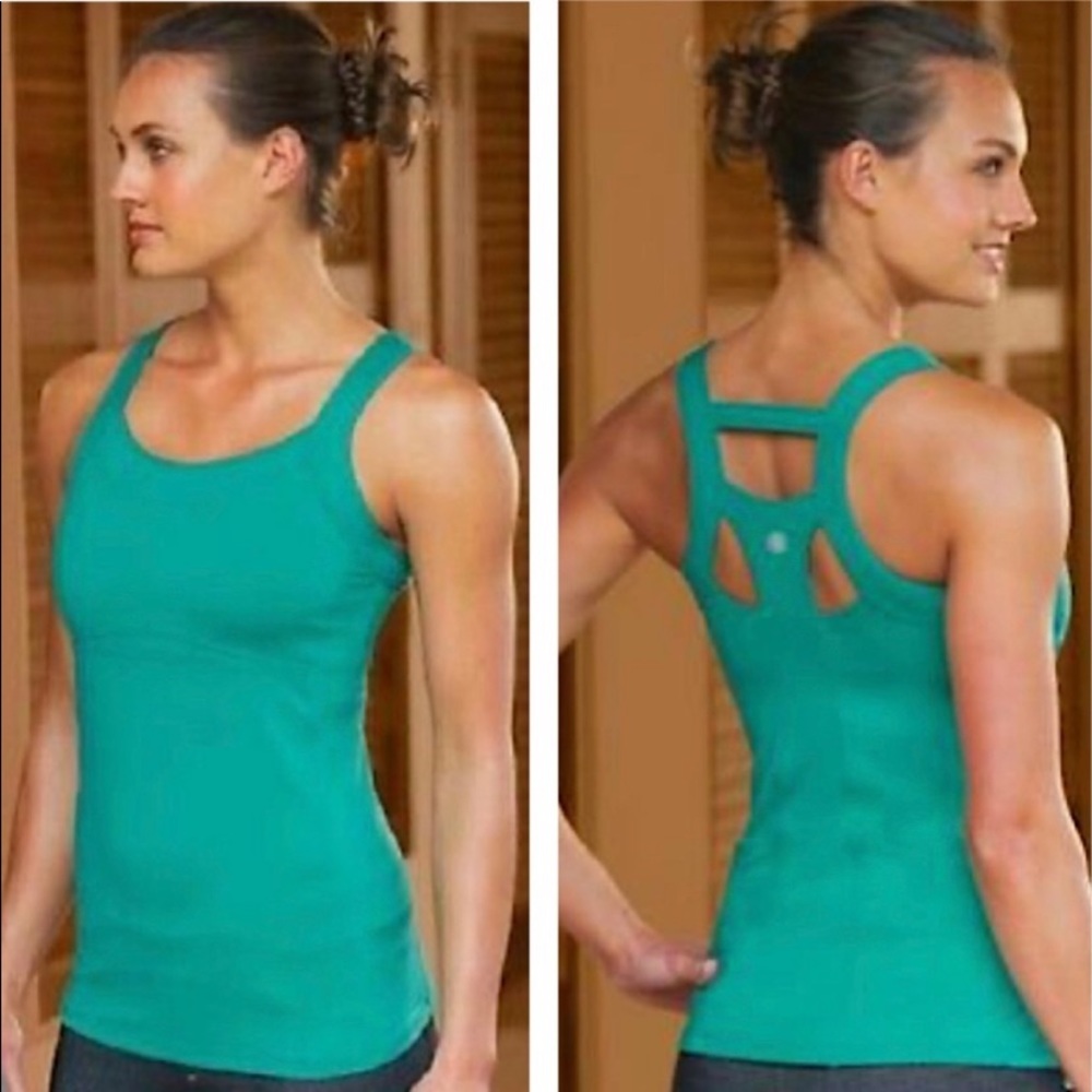 Athleta Double Take Teal Green Athletic Tank Top